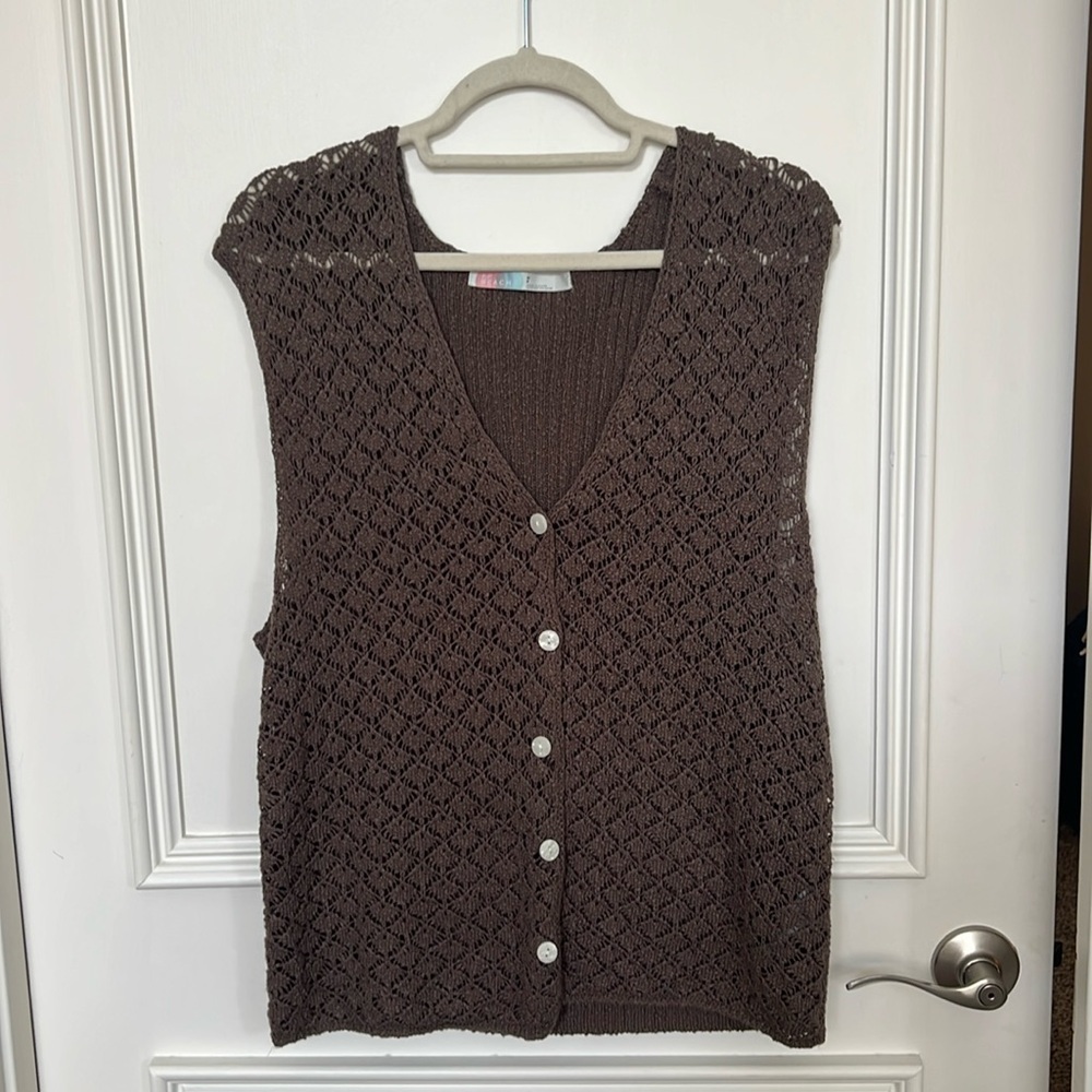 EUC Free People Beach crochet knit button down vest. Color is Brown. Size Small